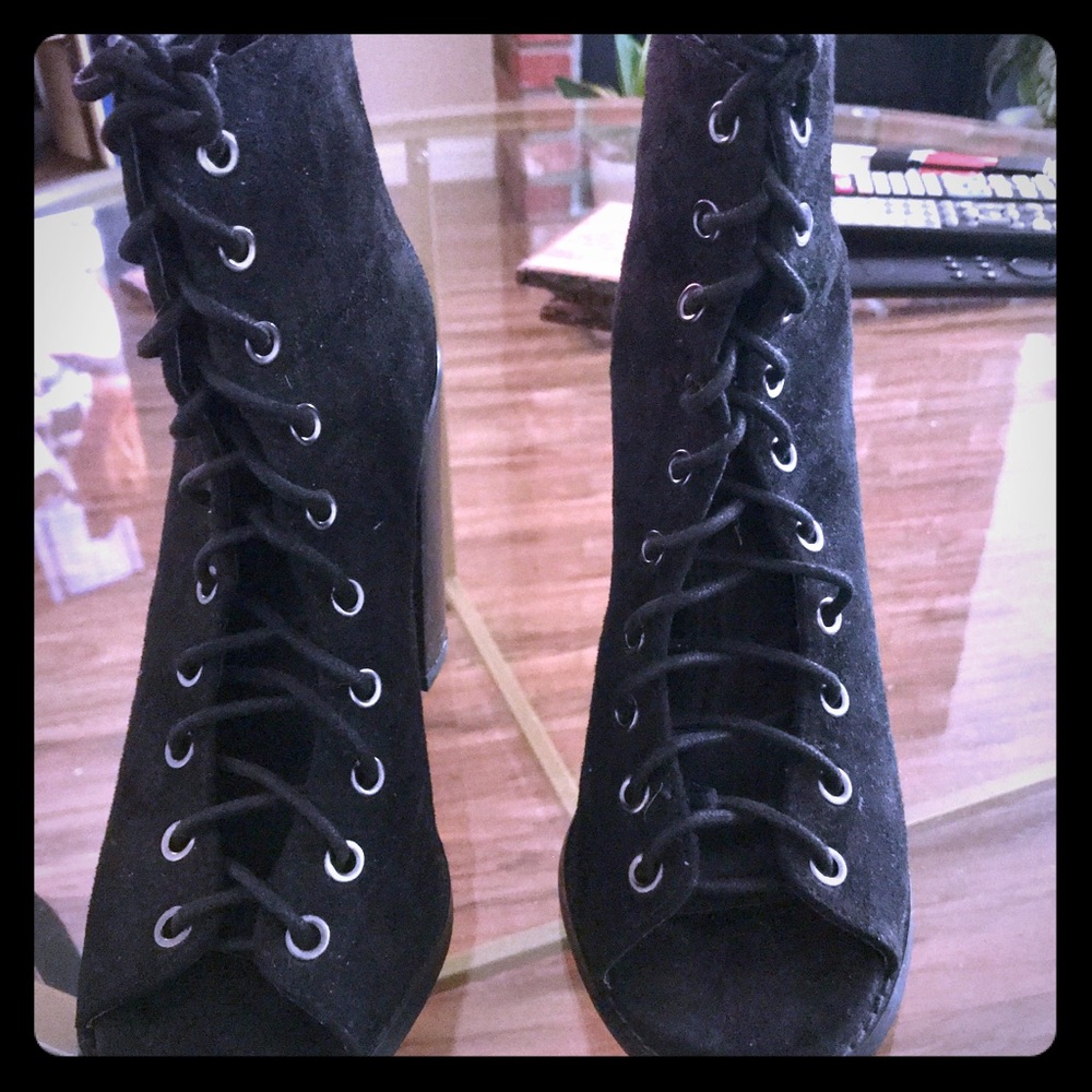 Lace-up open toe booties